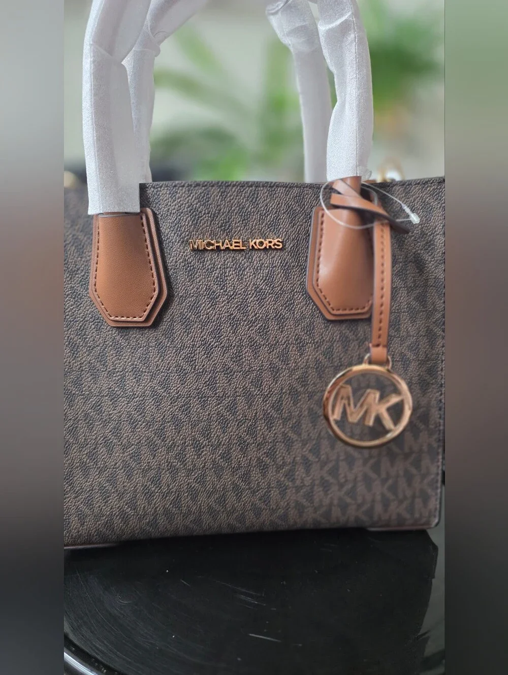 NWT Michael Kors Camille Small Logo Leather Satchel Brown Acorn